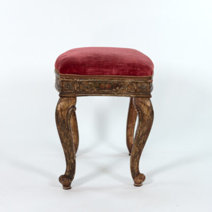 French Paint and parcel gilt upholstered stool, French circa 1850.