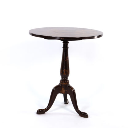Regency Period Black And Gold Chinoiserie Painted Tilt-Top Tripod Table, English Circa 1820