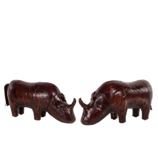 Pair Of Small Leather Rhinoceros Foot Stools By Dimitri Omersa, English Circa 1970.