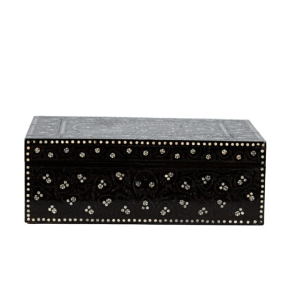 Solid Ebony Anglo Indian Box With Exceptional Bone Dot Inlay, Circa 1860.