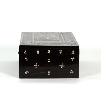 Solid Ebony Anglo Indian Box With Exceptional Bone Dot Inlay, Circa 1860.