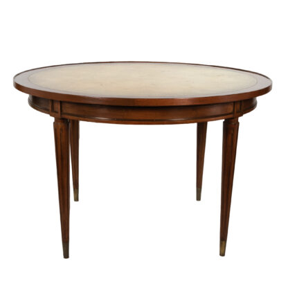Mid-Century Round Mahogany Games Table With Embossed Leather Top, American Circa 1960.