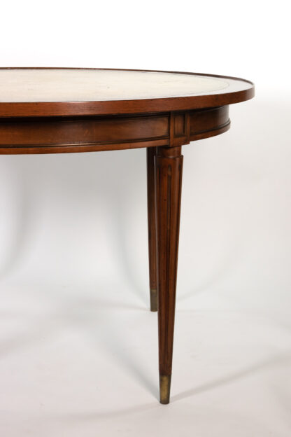 Mid-Century Round Mahogany Games Table With Embossed Leather Top, American Circa 1960.