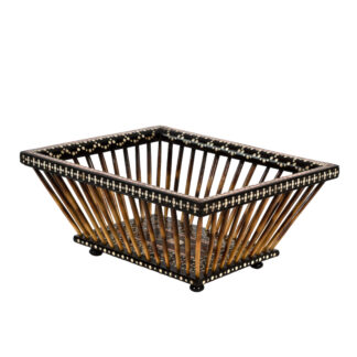 A Large Anglo Indian Porcupine Quill And Ebony Basket, Circa 1880.