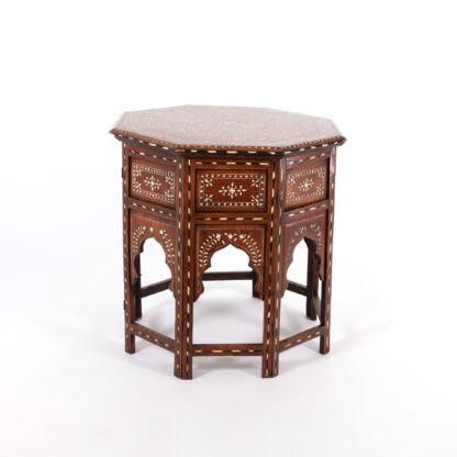 Anglo-Indian Bone and Ebony Inlaid Octagonal Traveling Table, India, Circa 1880.