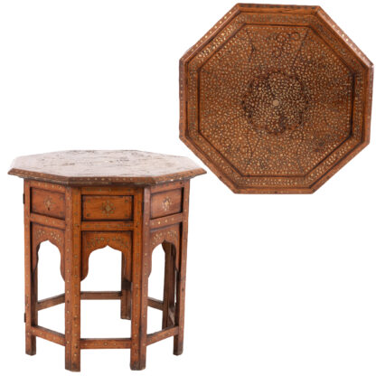 Anglo-Indian Octagonal Table With Intricate Brass Inlay, India, Circa 1880.