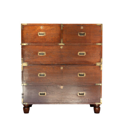 Handsome Mahogany Campaign Chest On Chest, Circa 1850.
