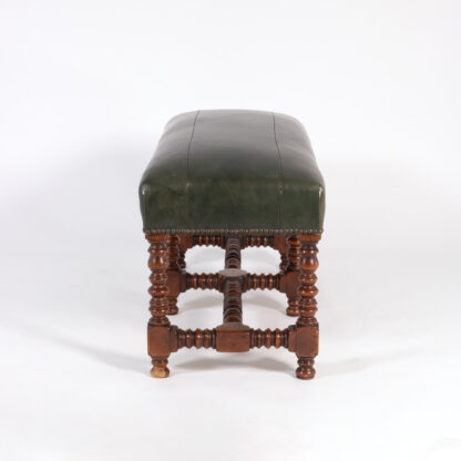 French Baroque Style Bench Upholstered In Green Leather, Circa 1880.