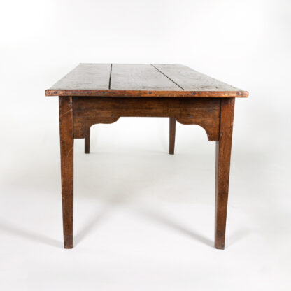 English Fruitwood Farm Table With Tapered Legs, Circa 1850.