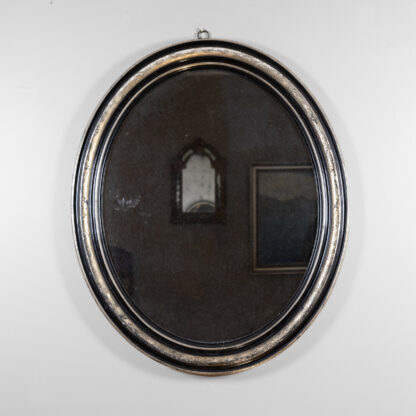Ebonized And Silver Gilt Oval Mirror Frame With Original Mercury Plate, English Circa 1880