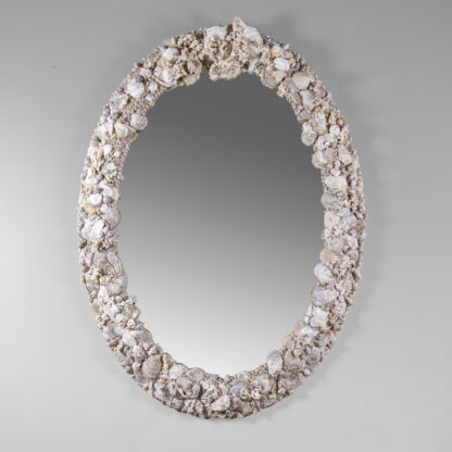 Grotto Style Shell-Encrusted Oval Mirror, French circa 1950