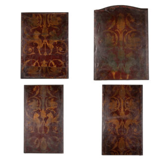 Gilded Leather Panel Quartet, English Circa 1880