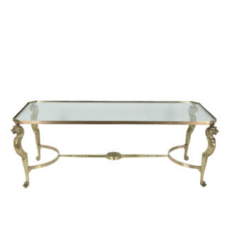 French Cast Bronze Coffee Table with Lion Head Motif, Circa 1950