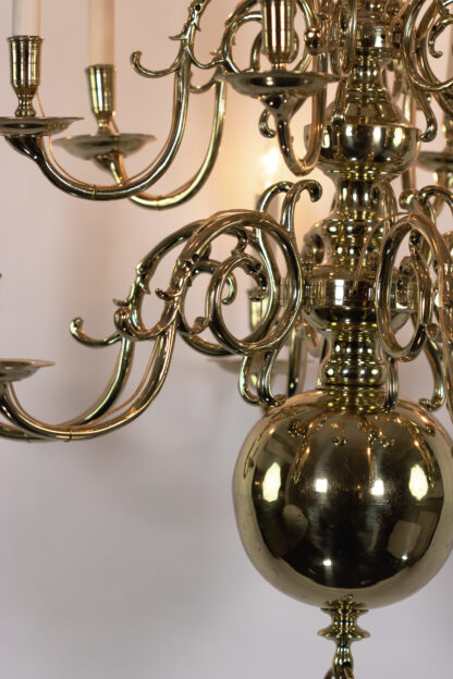 Triple Tier, 18 Light Dutch Brass Baroque Style Chandelier, Circa 1880