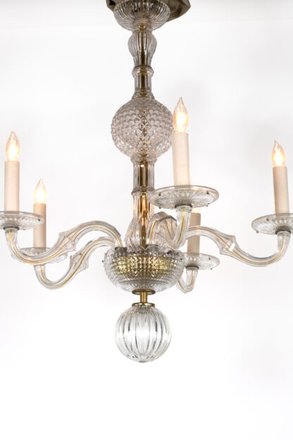 Vintage American Cut Crystal and Brass Chandelier, Circa 1930