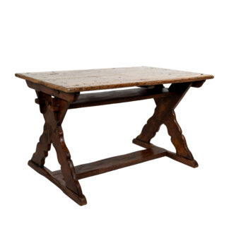 Rustic Swedish Painted Pine and Fruitwood X-Frame Trestle Table, Circa 1820