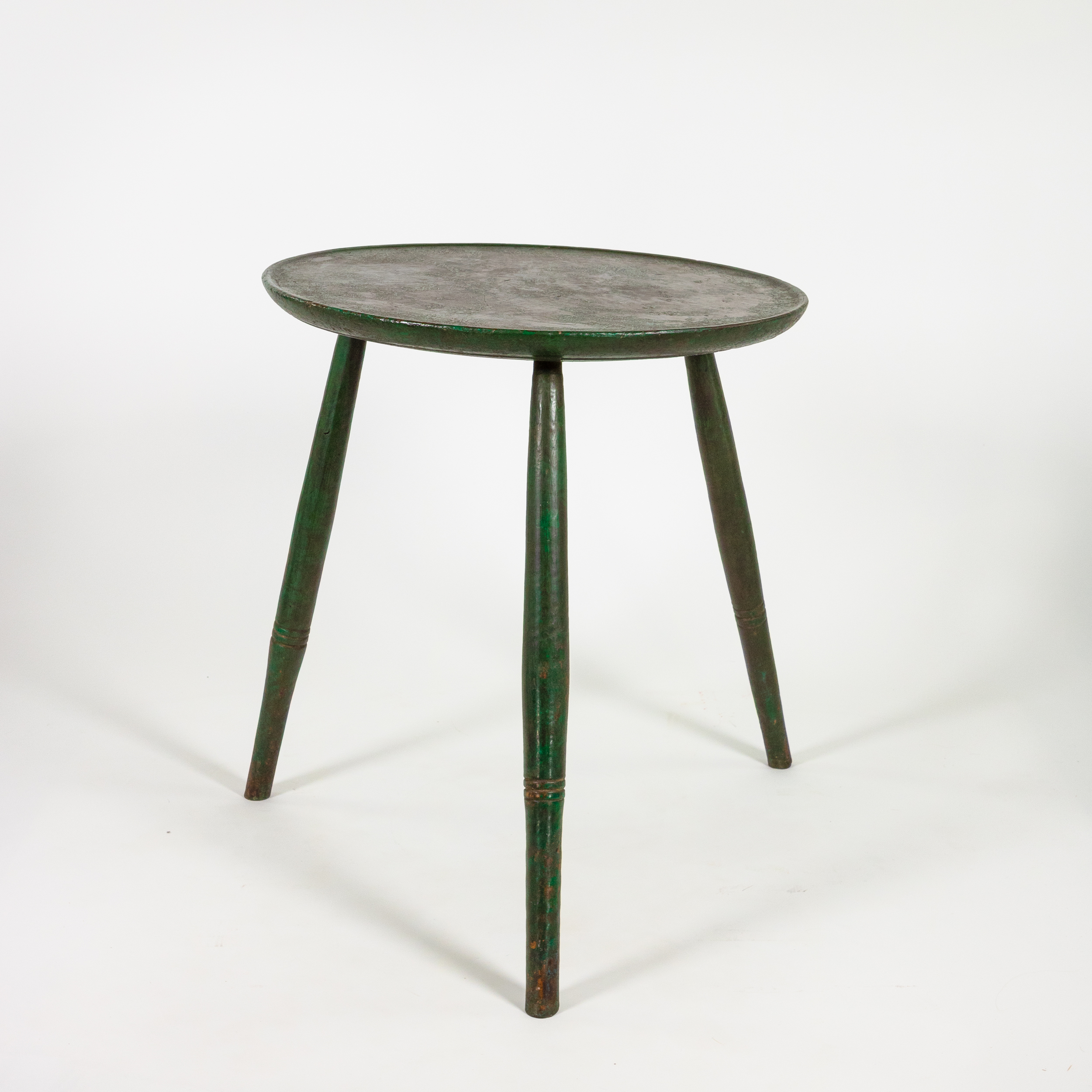 Alternate view of English cricket table with splayed legs and green paint