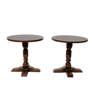 Pair Of Low Round Cocktail Tables With Column Supports On Splayed Feet