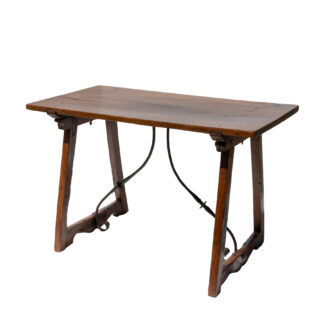 Spanish Chestnut Trestle Table With Iron Stretcher, Circa 1800