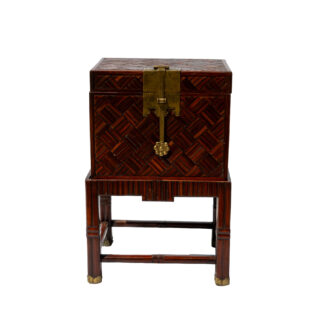 Chinese Teak And Bamboo Chest On Stand