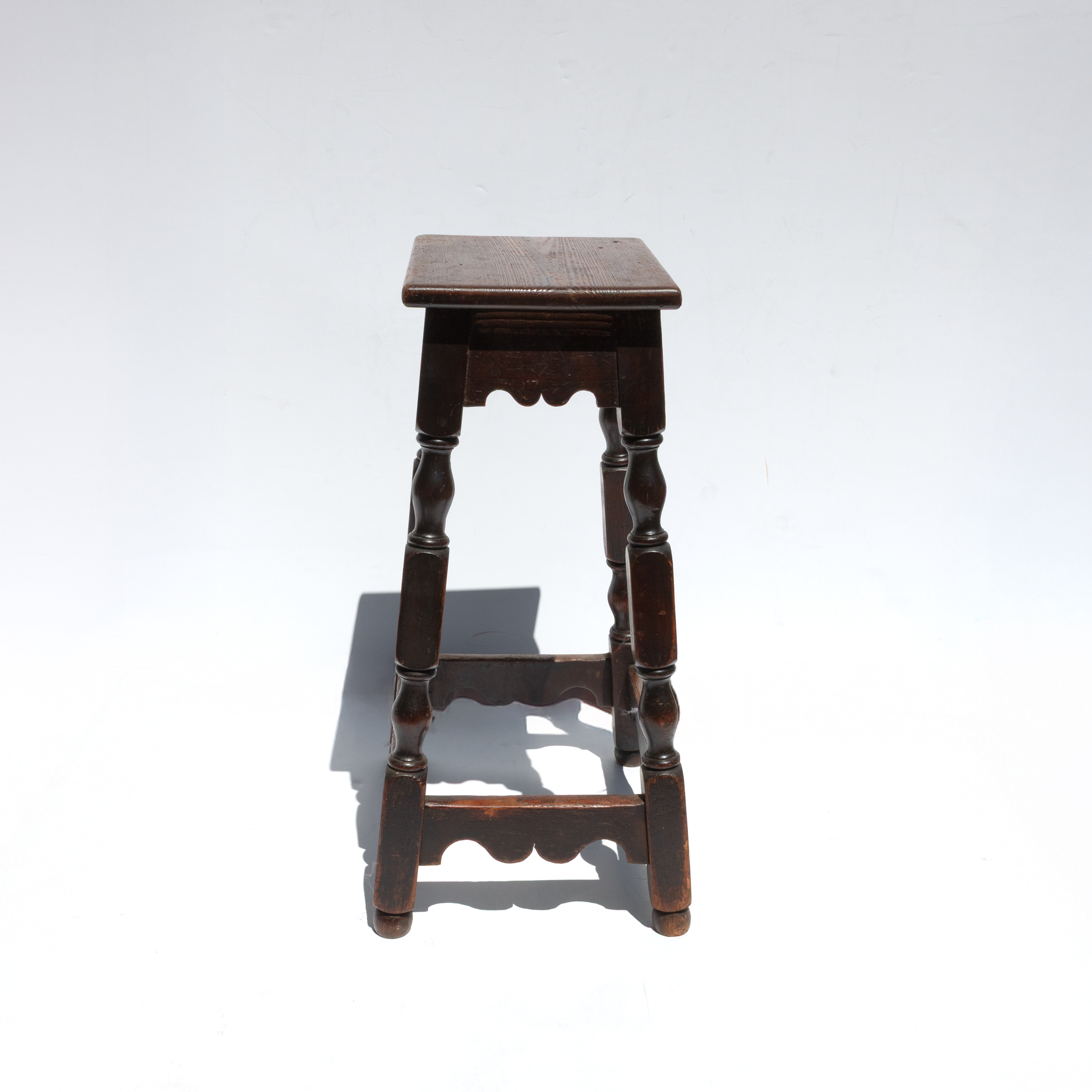 English joint stool, late 19th century, alternate side view