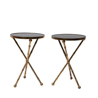 Pair of Round Gilt-Metal & Opal-Glass Cocktail Tables, in the Style of Maison Baguès