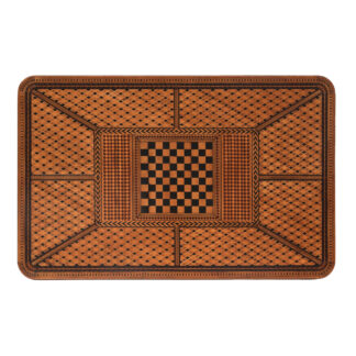 Inlaid French games table top with central draughts board