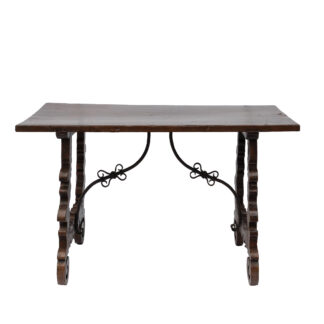 Spanish walnut trestle table with wrought-iron stretcher, 17th century or later
