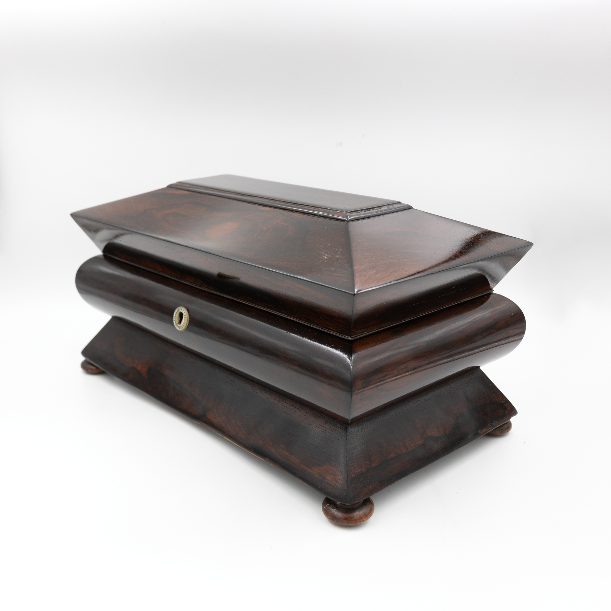 William IV rosewood box, three-quarter front view