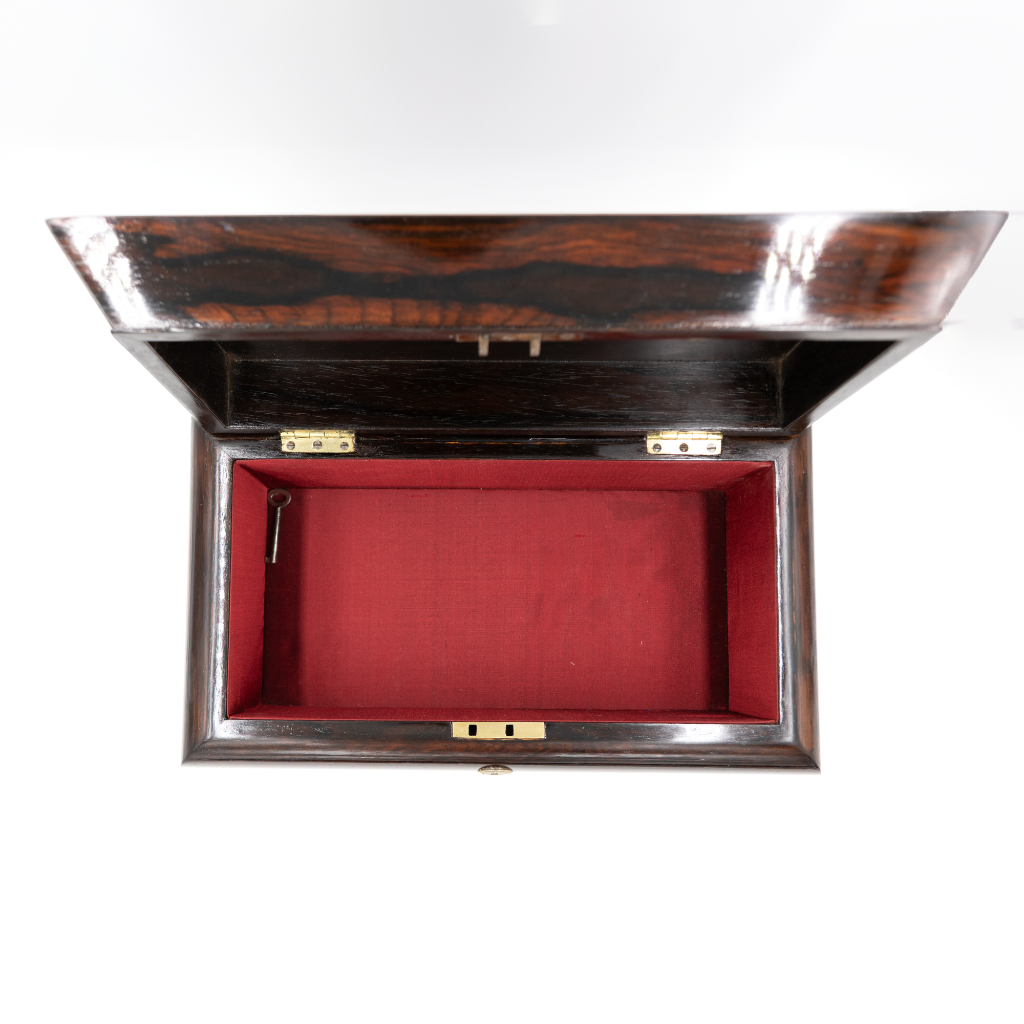 William IV rosewood box interior, overhead view