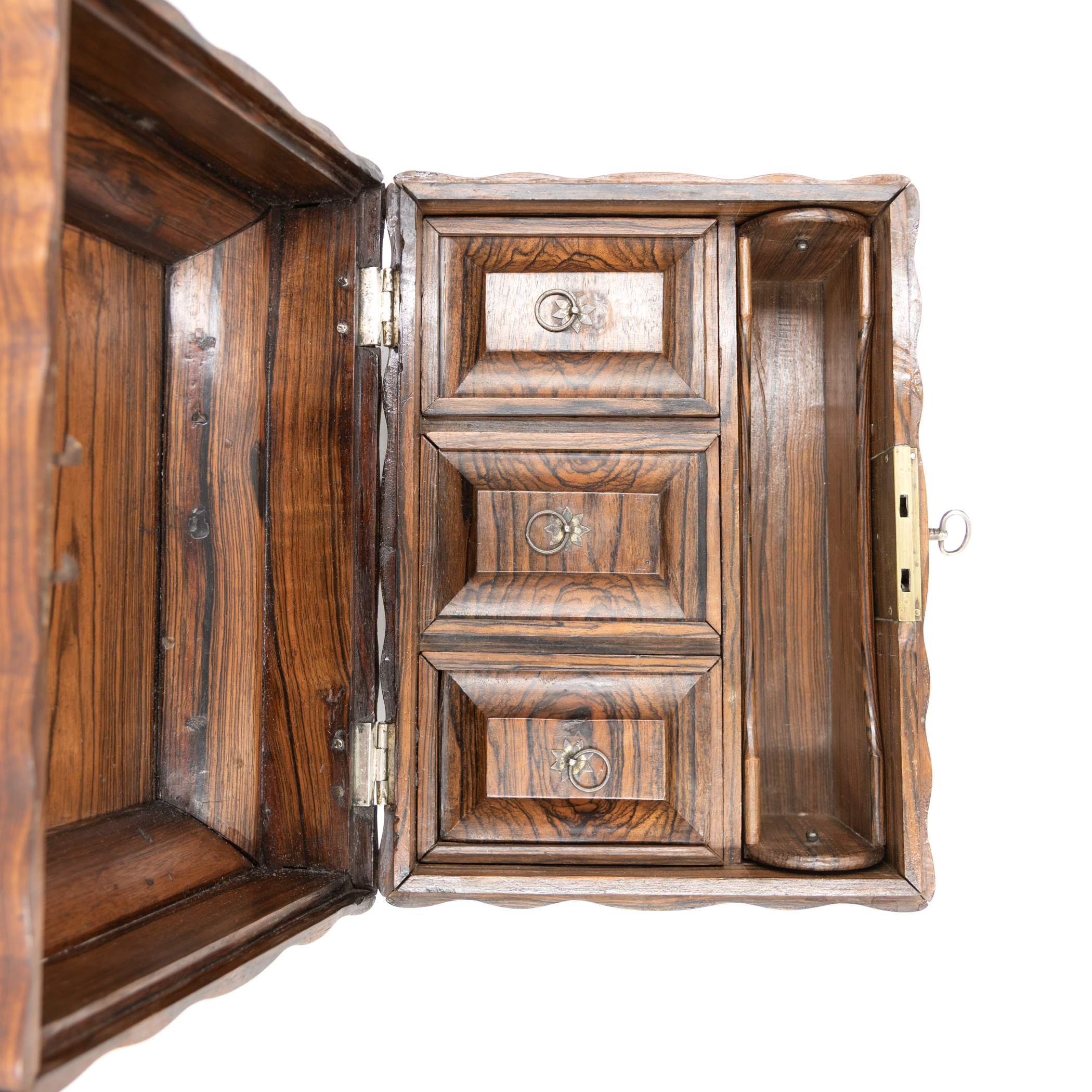 Interior section of coromandel box with canisters and side well