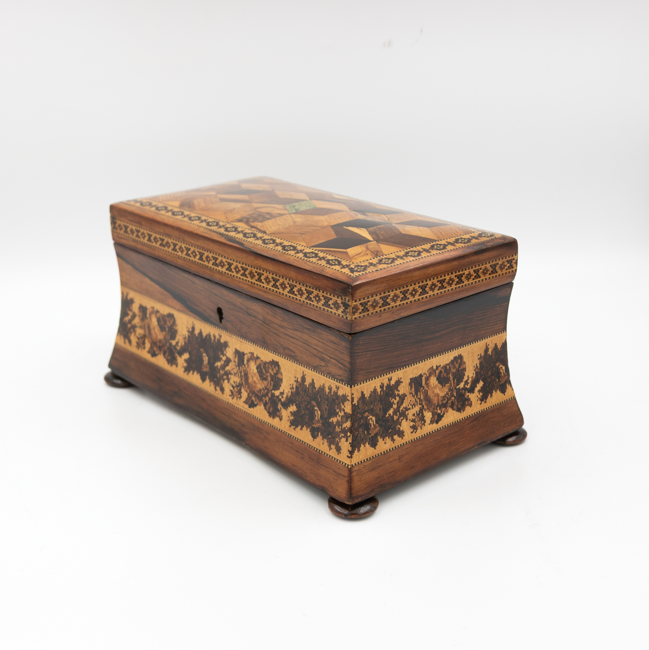 Tunbridge Ware box, angled three-quarter view, SW-160