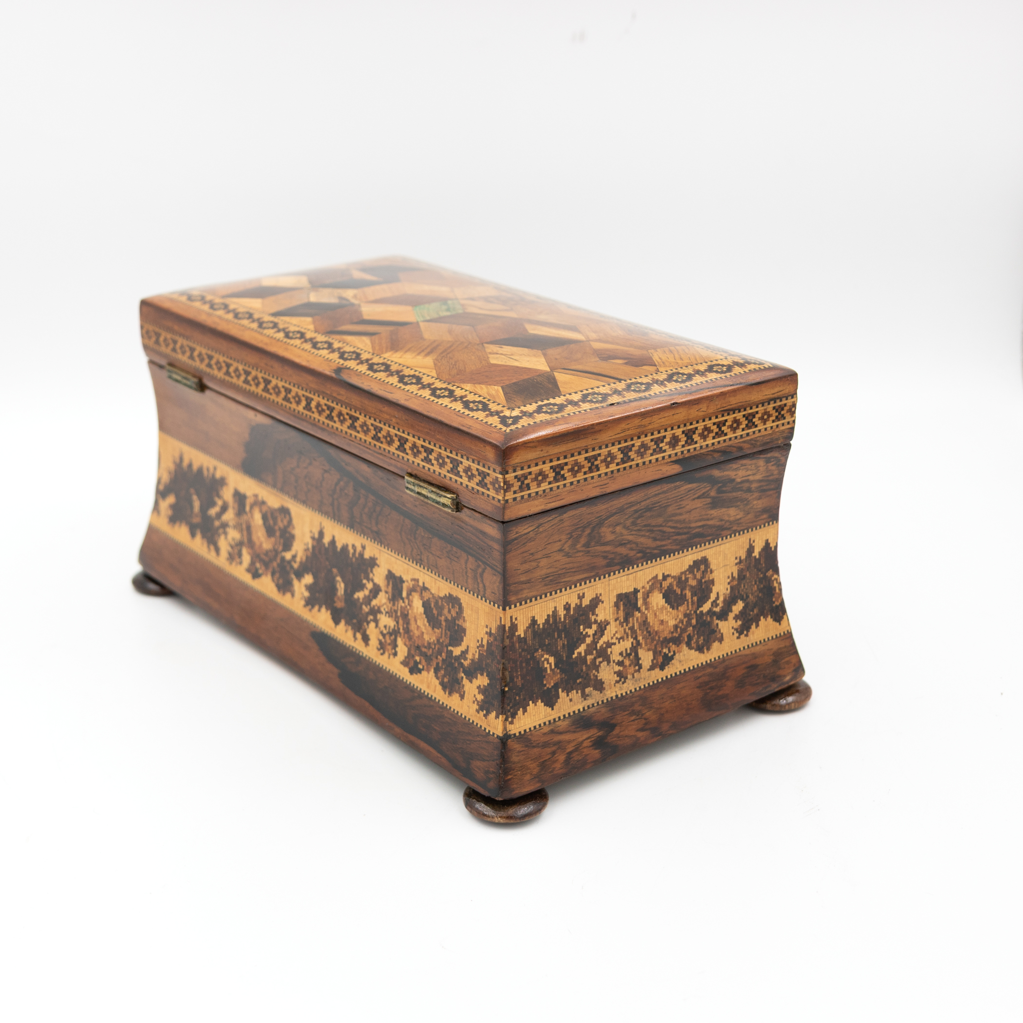 Tunbridge Ware box detail, marquetry banding, SW-160