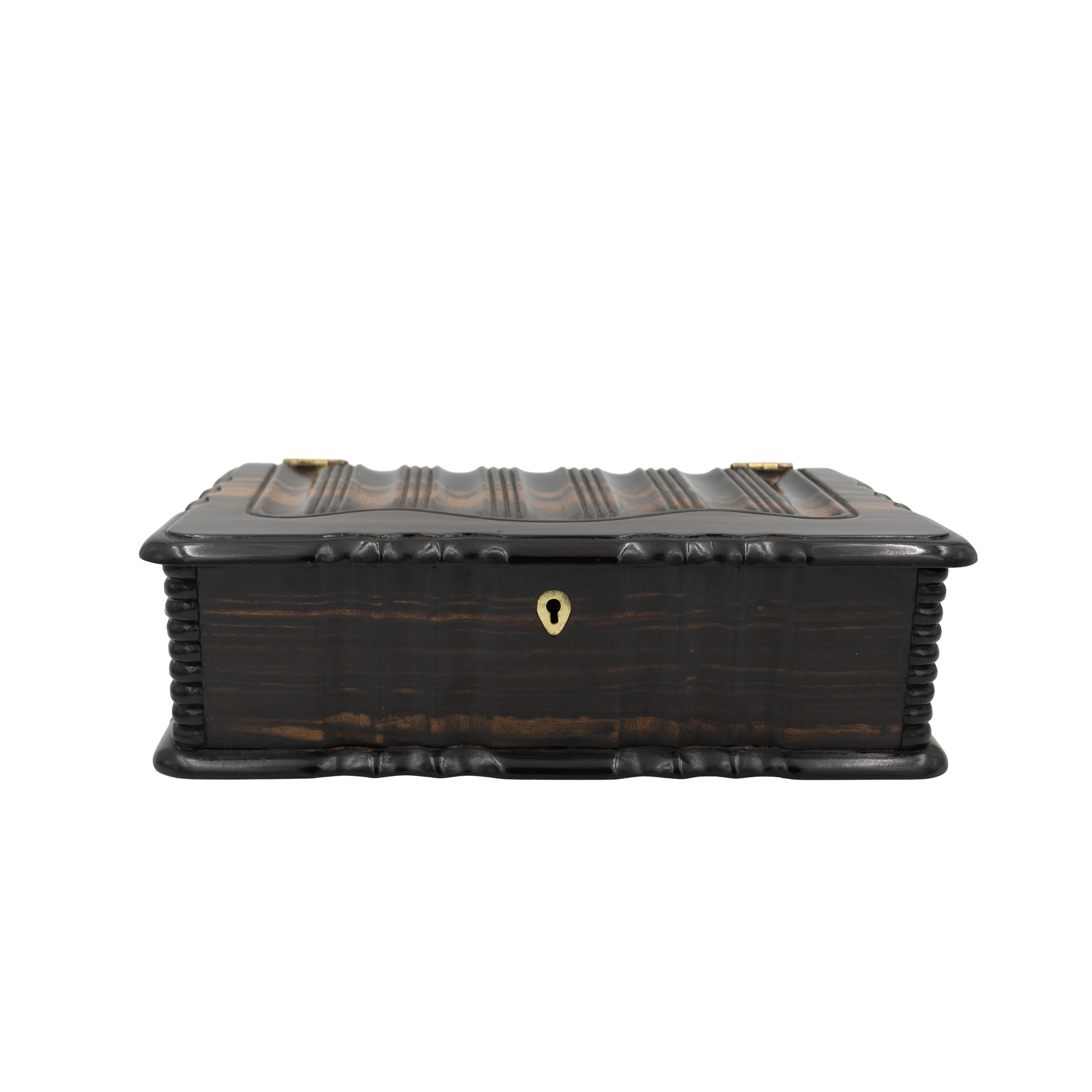 Anglo-Indian solid Coromandel wood box in the shape of a book front view transparent background