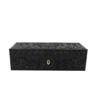 Anglo-Indian carved ebony glove box circa 1850 with floral relief carving