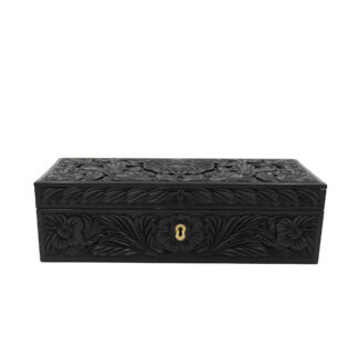 Anglo-Indian Solid Ebony Glove Box, Carved
