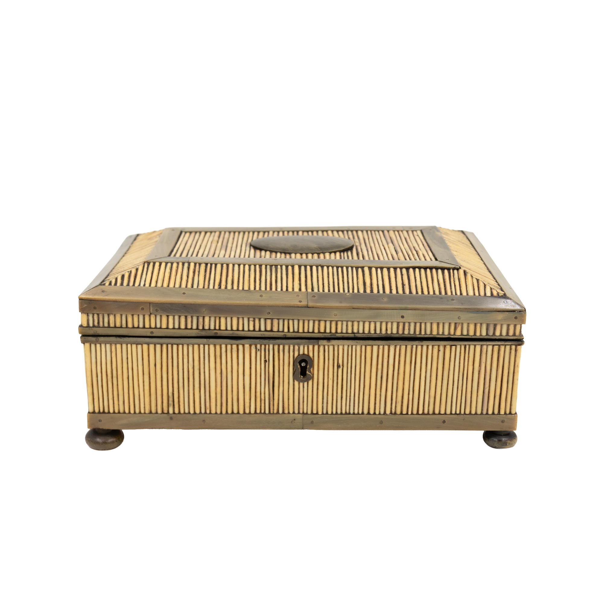 Rare Anglo-Indian Blonde Quill Box with Green Horn