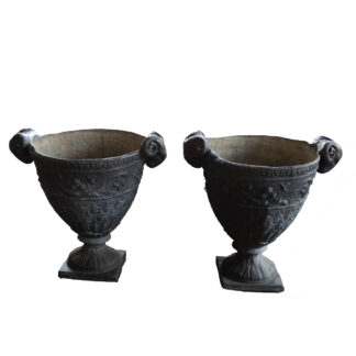 Large Lead Urn Planter with Ram’s Head Handles (Pair)