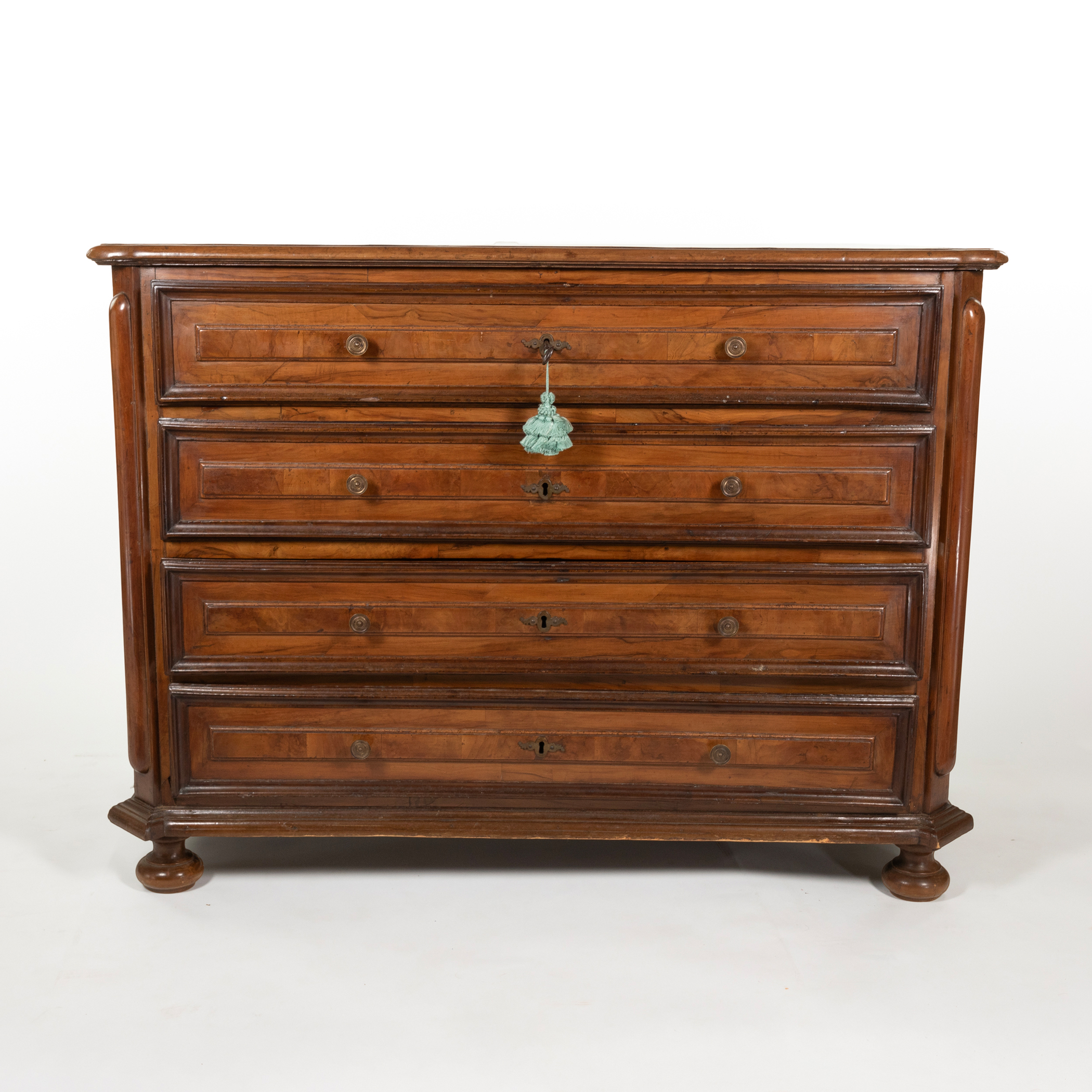 Early 18th-century Italian walnut commode, front view.