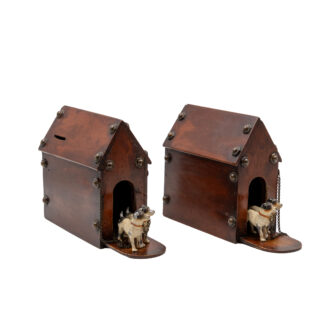 Whimsical Pair of Money Boxes with Jack Russell Doghouses