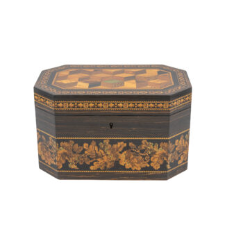 Hexagonal Tunbridgeware Tea Caddy by Thomas Barton