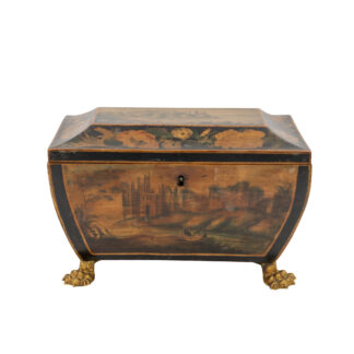 Regency Bombe Shaped Penwork Box on Lion Paw Feet