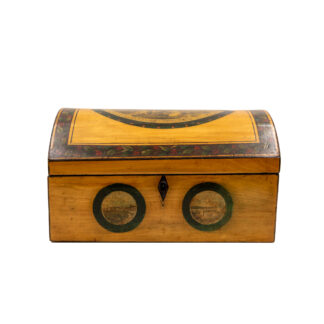 Dome Top Satinwood Box Painted with Scenes of Children at Play
