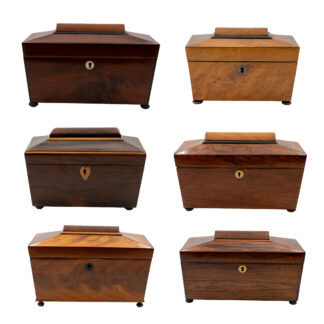 Rare Collection of Six Early English Boxes in Rosewood and Coromandel