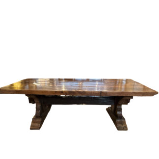 Chunky English oak refectory table with trestle base, circa 1890