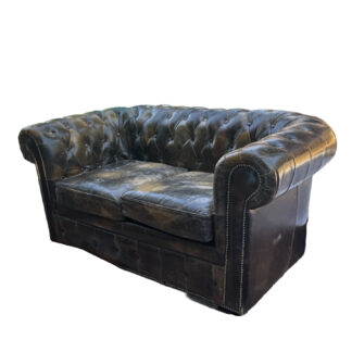 Leather chesterfield sofa, 2-seater, English circa 1950
