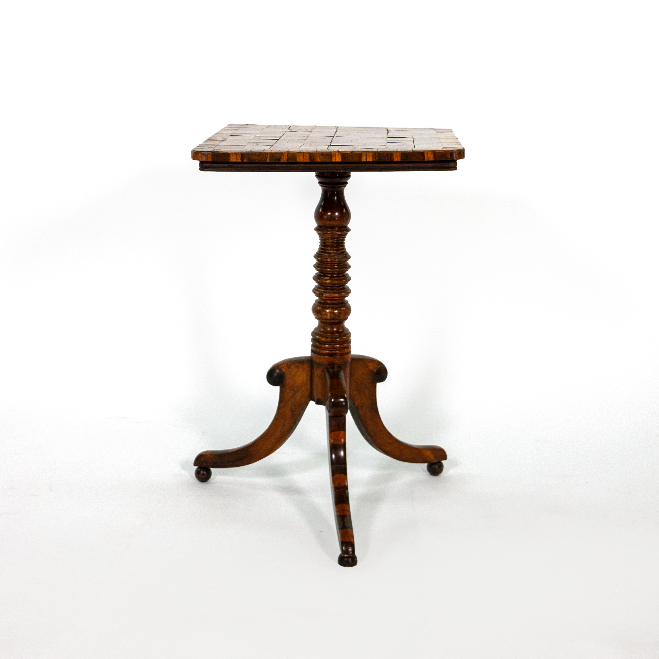 Regency games table with oyster veneer, English circa 1830, full view on tripod base