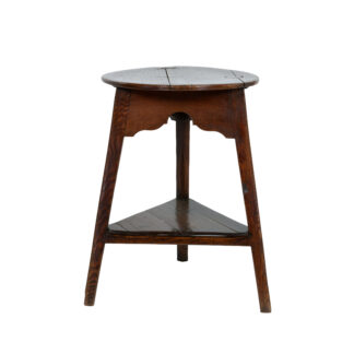 English Elm Cricket Table with Lower Shelf, circa 1850