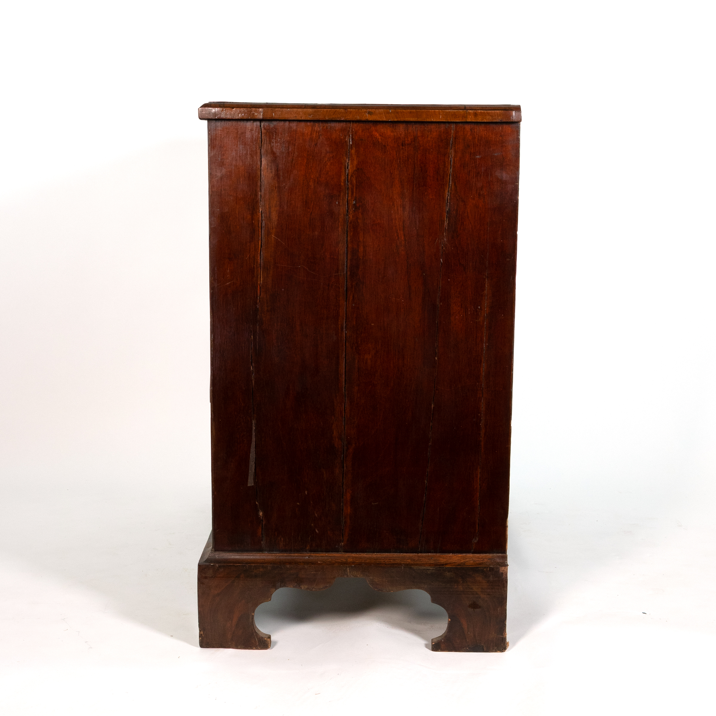 George II walnut chest of drawers side profile showing oak panel construction