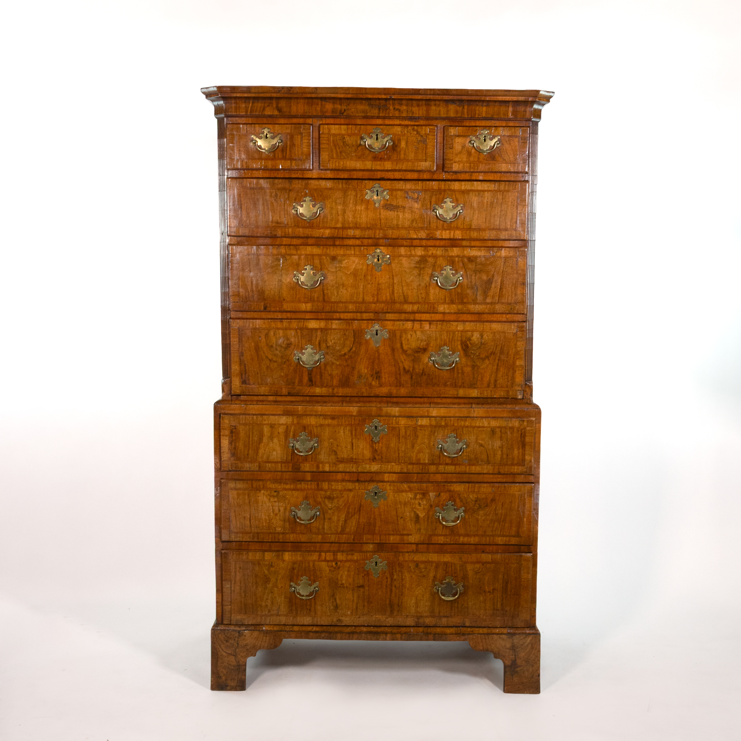Georgian walnut chest on chest, English, circa 1720, front view